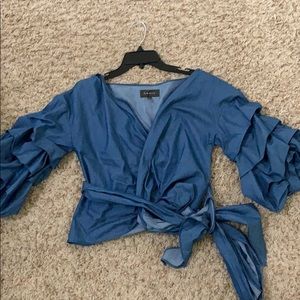 Denim wraparound blouse